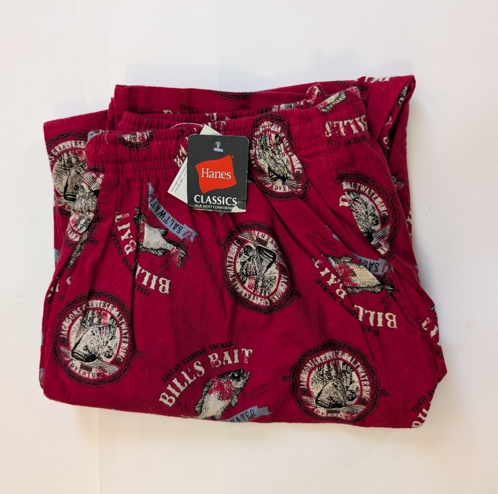 Hanes Maroon Flannel Cotton‎ FISH Graphic Pajama Pants XL